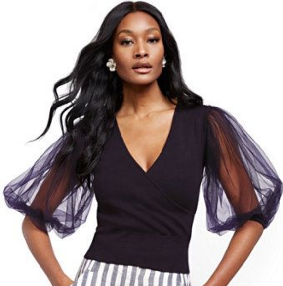 New York & Company Sweaters - Elegant Black Wrap Top